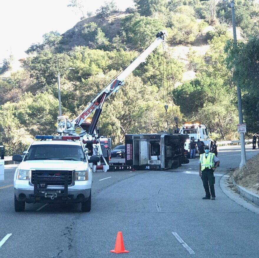 Food truck on its side in Elysian Park